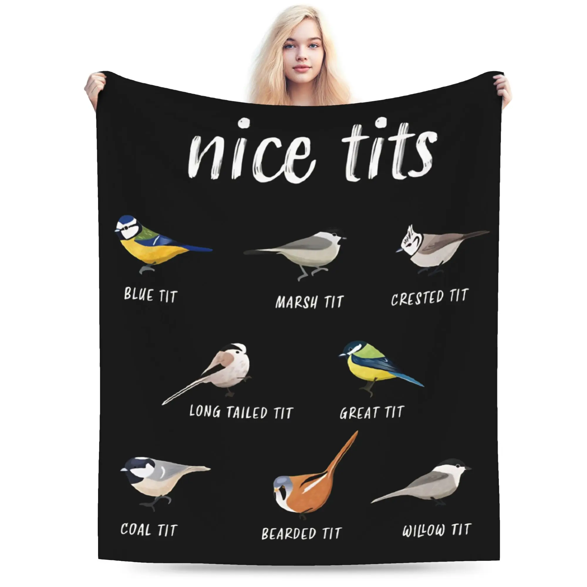 Nice tits funny bird watching Blanket   Flannel Throw Blanket Bedding Couch Portable Soft Warm Bedsprea