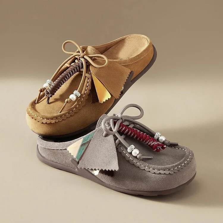 

Women Suede Moccasin Colorful Tassel Accents Slip-On Design Cozy Boho for Indoor Lounging Casual Errands Outdoor Slippers