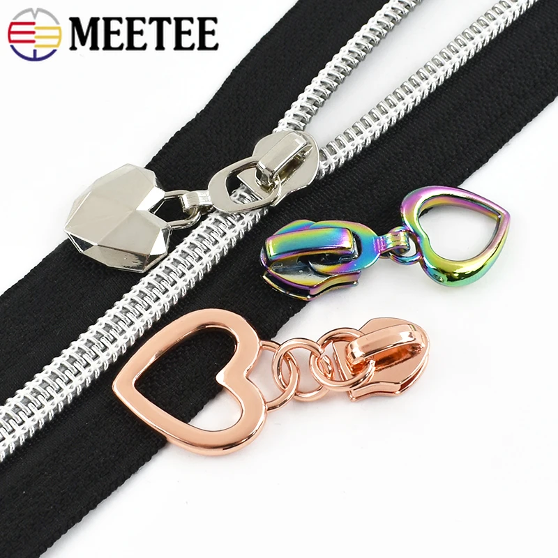 20Pcs Meetee 5# Heart Zipper Puller Nylon Zips Slider for Sewing Garment Closure Zip Head Bags Jacket Zippers Pull Repair Kits