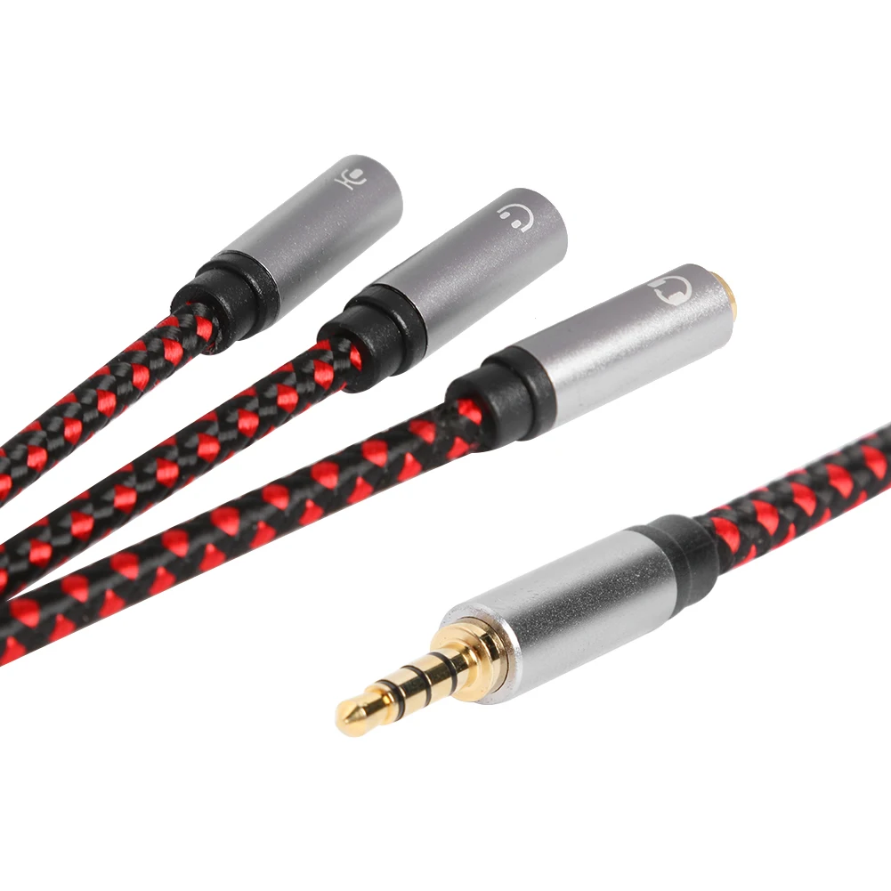 3.5mm Headset Splitter Cable 1/8 TRRS Male to 3 Ports Female Jack Adapter Mic Headphone Audio Extension Cord for Computer Phone