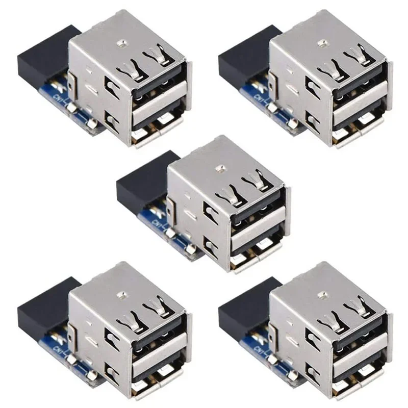 

5Pcs Desktop Board USB Connector, 9Pin/10Pin Dual USB2.0 A Port Front Panel Adapter, USB Internal Motherboard Header