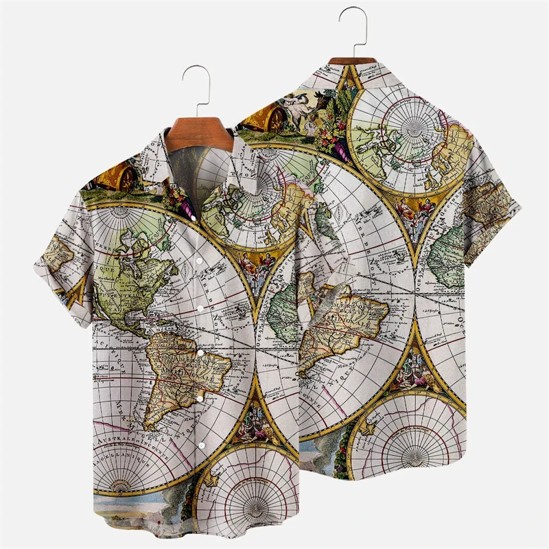 

Newest Summer Map 3d Print Shirt Men Women Fashion Shirts Single-Breasted Short Sleeve Hawaiian Shirts Blouse Men's Clothing