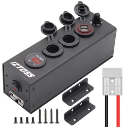 Iztoss 12V Aluminium Distribution Panel Multi-function Box Cigarette Lighter Usb Anderson Socket Power Switch Circuit Breaker