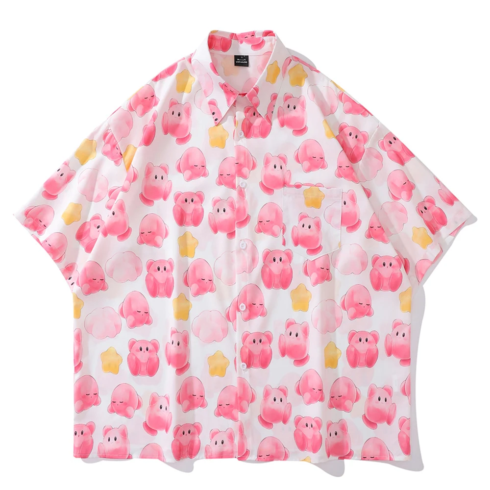 

Рубашка мужская оверсайз с отложным воротником, короткий рукав, тонкий материал, блузка, лето 2023