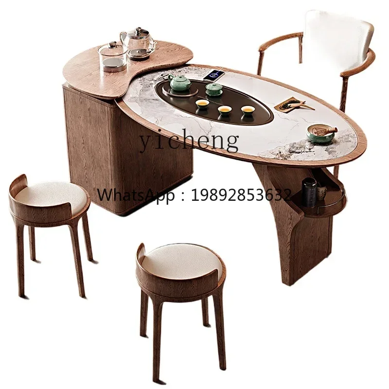 

DF Zws. Solid wood rock slab tea table and chair combination household small apartment modern simple tea making kettle