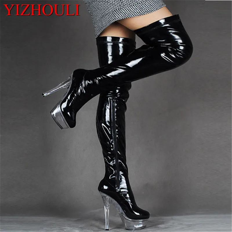 15cm high-heeled shoes sexy over-the-knee long boots crystal shoes stage shoes motorcycle boots plus size thigh high dance shoes