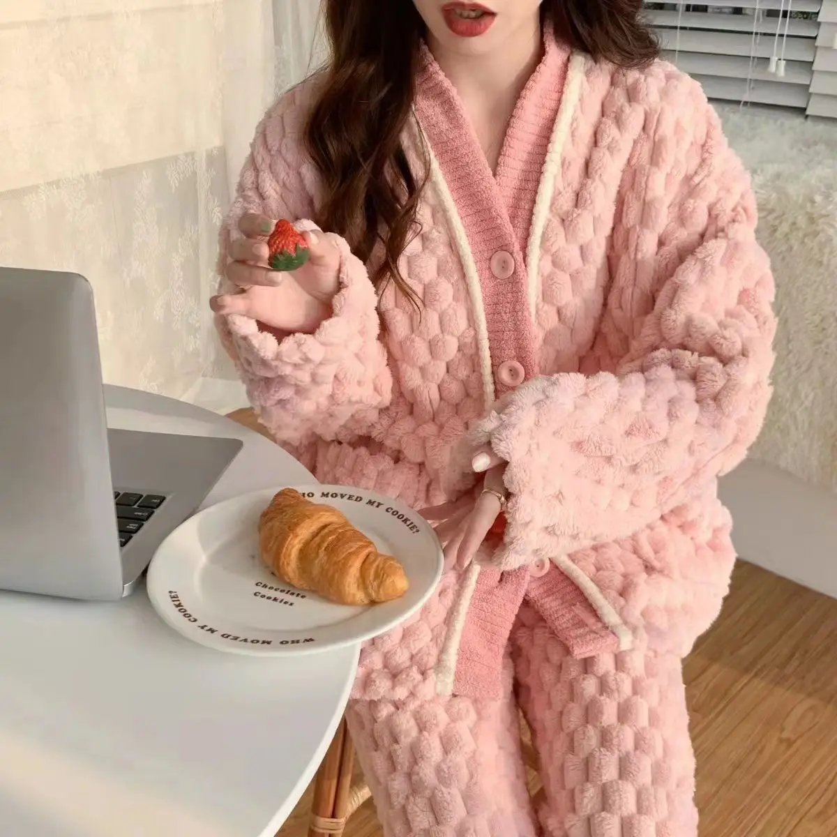 Woman Coral Velvet Pajamas Autumn Winter Homewear Set Sleepwear Fleece Velvet 2 Pieces Home Suit Sleep Pijama Warm Night Wear