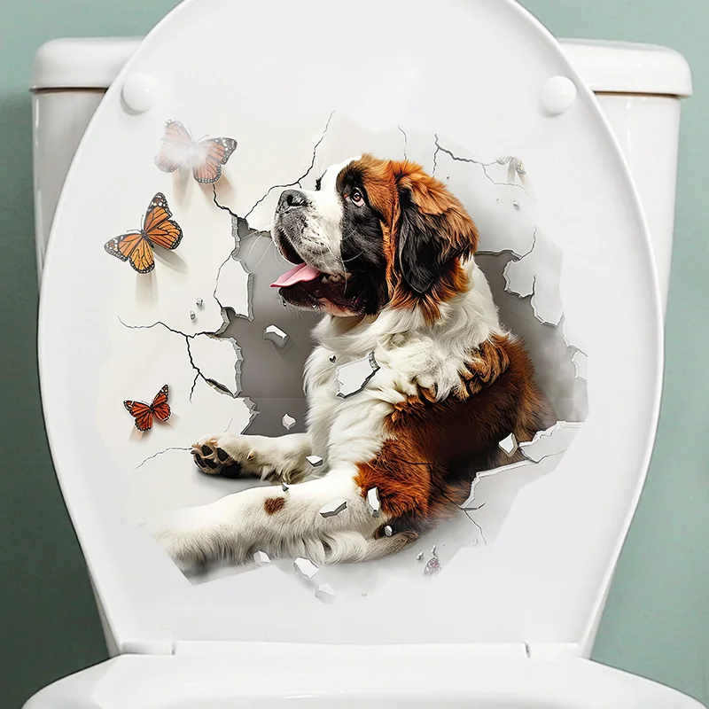 

T2265# Saint Bernard Self-Adhesive Toilet Stickers,Wall Decal Removable, Reusable Vinyl Car Sticker for Toilet Lid, Bathroom