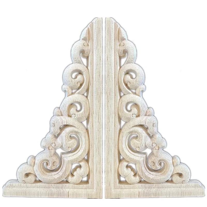 2PCS 17cm Unpainted Woodcarving Corner Decal Oak Onlay Applique Frame Home Furniture Wall Door Decor Craft Living Room
