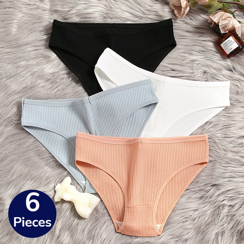 TrowBridge 6PCS/Set Women\'s Panties Cotton Sexy Underwear Woman Striped Breathable Briefs Simple Cozy Lingerie Sports Underpants