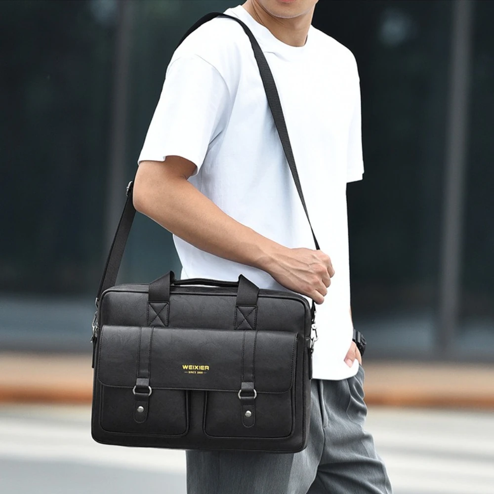 New Men's bag large capacity business briefcase PU leather laptop bag, outdoor sports travel handbag crossbody bag backpack