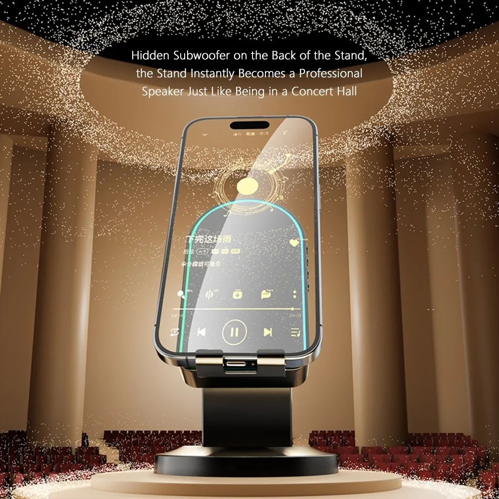 

Индукционный держатель для мобильного телефона 2 в 1, кнопка HD Sound, беспроводная подставка для динамика Bluetooth, многофункциональная подставка для телефона с окружающим освещением