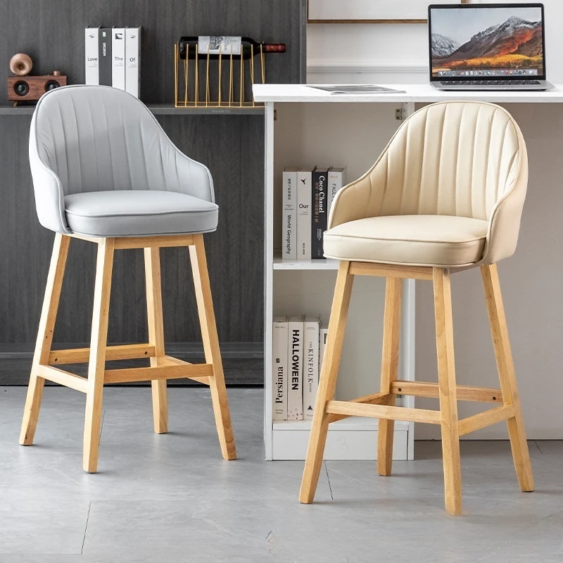 

Custom Nordic Modern Design Simple Backrest Solid Wood Bar Stool Chair With High Footrest For Home Restaurant Hotel