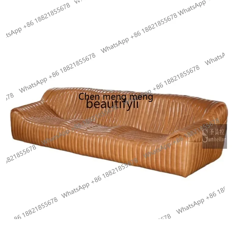 X 32 Wave sofa, oil wax leather French retro leather, living room, caramel leather sofa