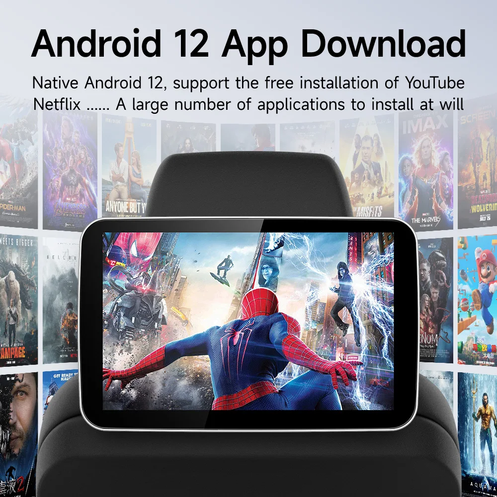 Android 12 New upgrade Car Headrest Monitor IPS TV Display Wireless Mirror AirPlay for Car Rear Seat Screen Video Player 10 inch