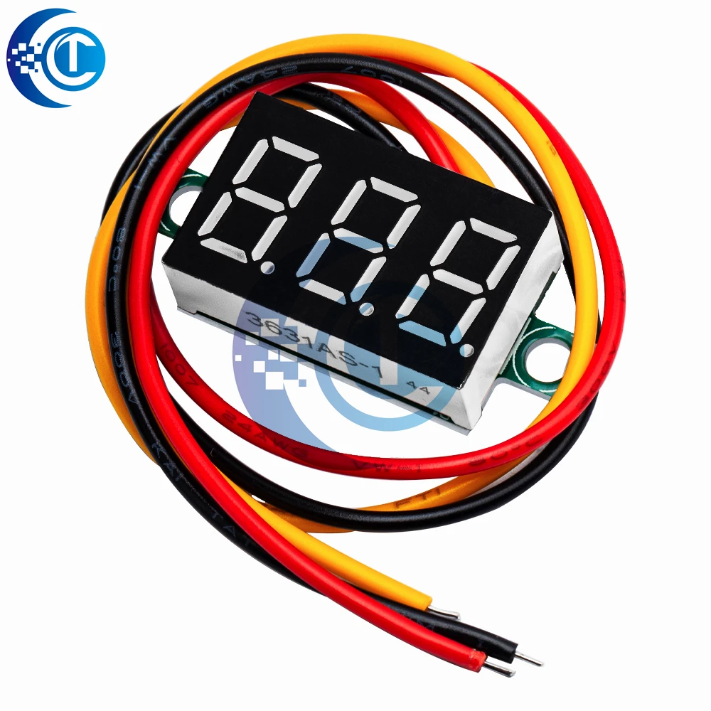 1 peça voltímetro digital de 0,36 polegadas: display vermelho, verde, azul, dc 0v-100v, 3 dígitos, medidor de painel de tensão de 3 linhas display led colorido
