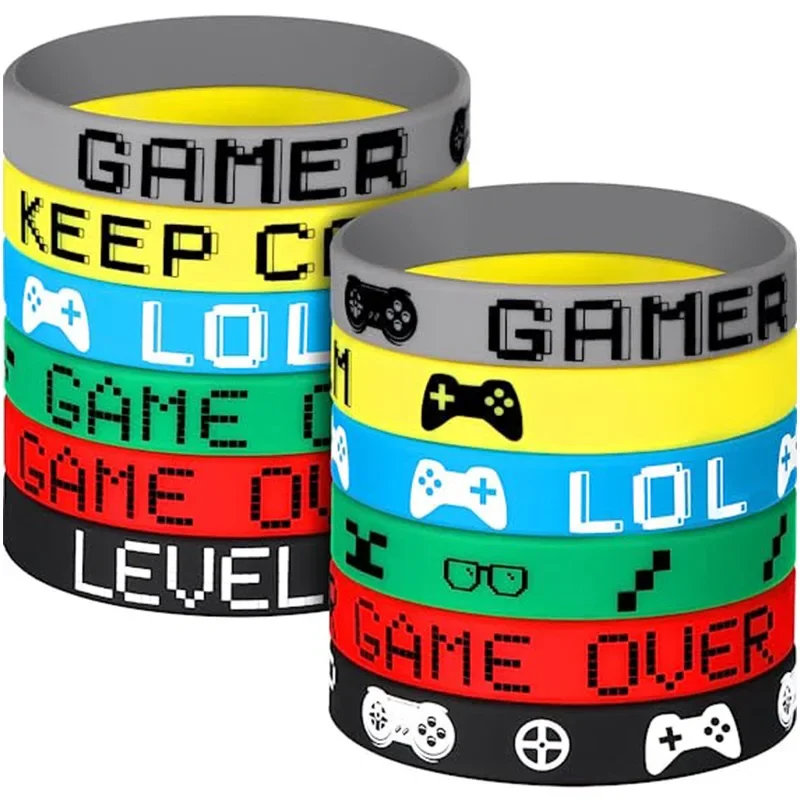 6pcs Gamer Silicone Bracelets Game Consolee Theme Wrist Strap Presents Happy Boys Birthday Party Decors Kids Favors Gifts