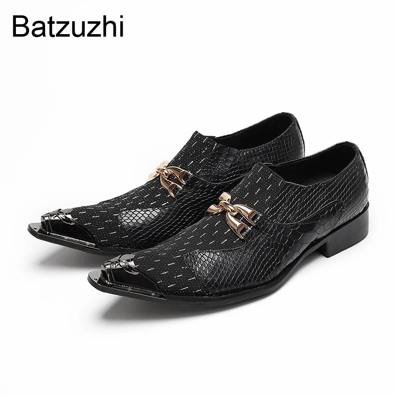 

Batzuzhi Top Fashion Men's Shoes Pointed Toe Black Genuine Leather Dress Shoes Men with Metal Toe Low Heels Formal Business Shoe