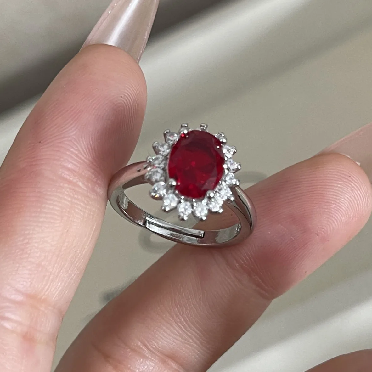 Women's Simple Geometric Handmade Irregular Retro Red CZ Ring