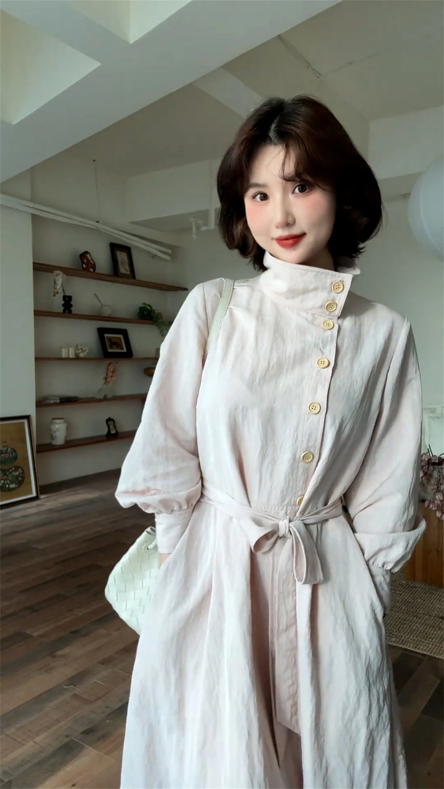 

Long Shirt jacket Dress Waist-Cinched High-Neck Princess Dresses Elegant Temperament Daily Dating Spring Autumn Versatility