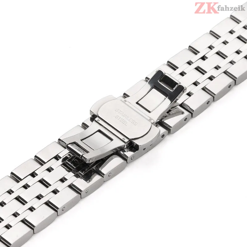 Stainless Steel Watch Band Universal Straps Curved End Folding Bow Buckle Bracelet Strap 18mm 20mm 22mm Watch Belt Accessories