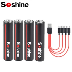 Soshine 600mWh Rechargeable Battery AAA 1.5V USB Lithium Batteries USB Li-ion Aaa Battery with 4-in-1 USB Cable 1200 Times Cycle