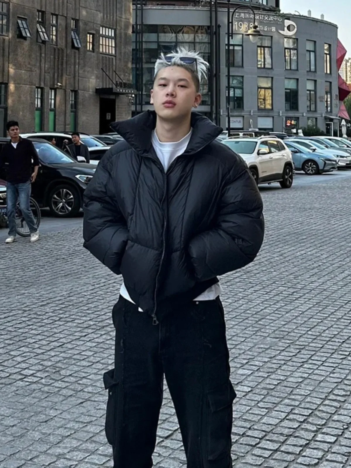 

Black Short Thickened Cotton Jacket Men's Winter Warm Stand Collar Cotton Coat Cleanfit Polyester Fiber Casual Warmth