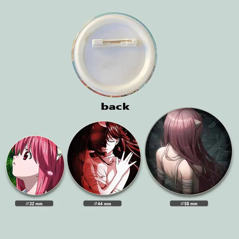 32/44/58mm Anime Elfen Lied Badge Round Soft Button Pins Creative Character Brooch for Backpack Clothes Decoration Fashion Gifts