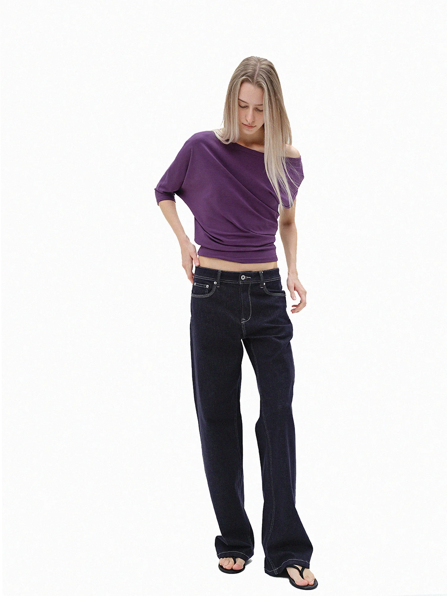 

Асимметричная деконструированная футболка из эластичного лиоцелла, повседневный стиль, свободный крой, рукав три четверти, женский топ