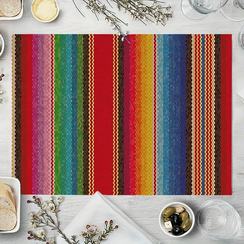 4/6/8PCS Multicolor Striped Mexican Placemats 32*42CM Linen Seasonal Spring Table Mats for Party Kitchen Wedding Dining Decor