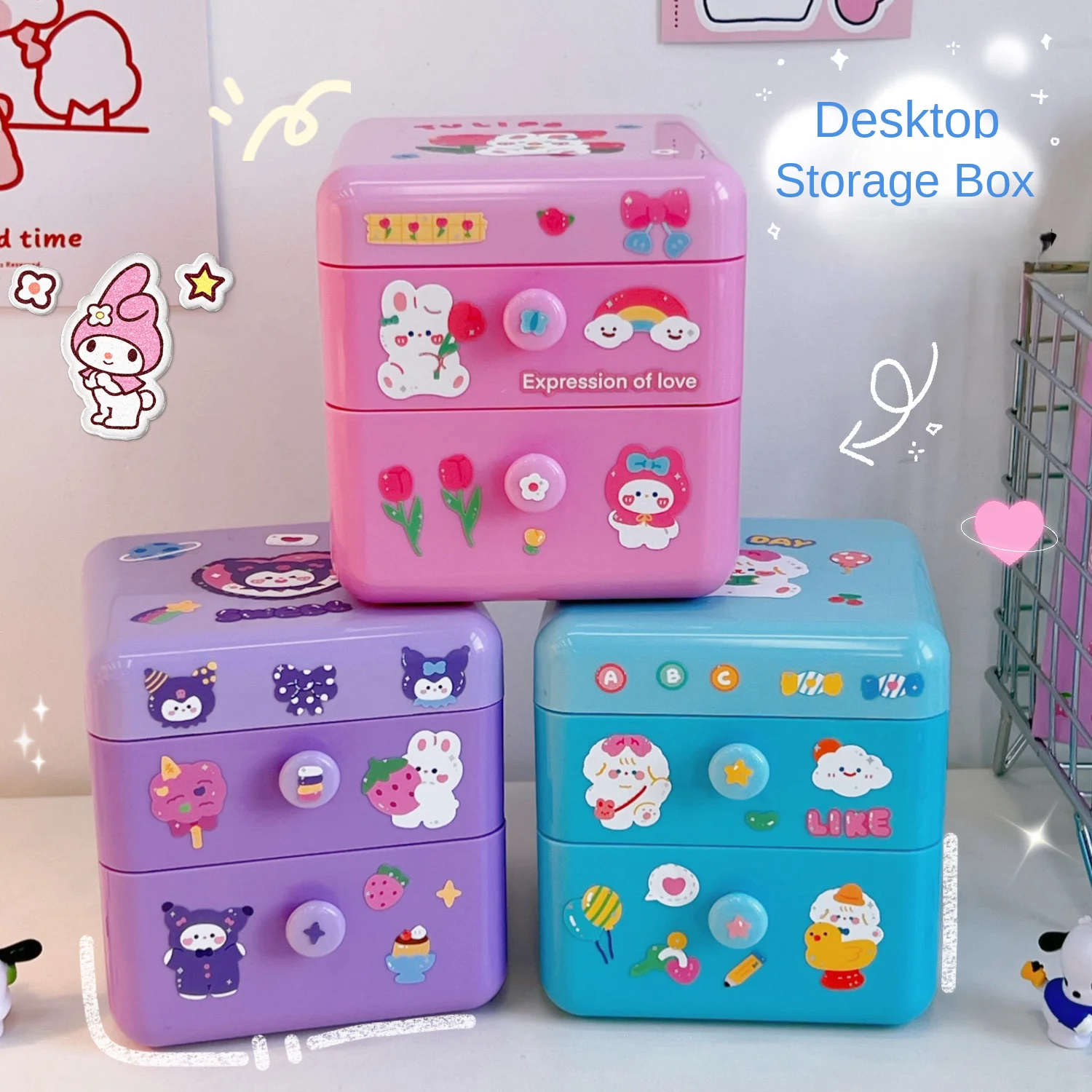 Cute And Creative Student Desktop Stationery Storage Box Ins Fashion Multifunctional Home Flip With Drawer Storage Box