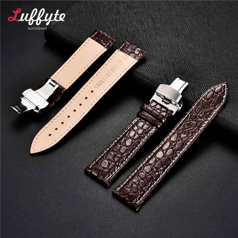 Embossed Leather Strap with Box Watch Band Butterfly Clasp Bracelet 18mm 20mm 22mm 24mm Wrist Band Watch Accessories