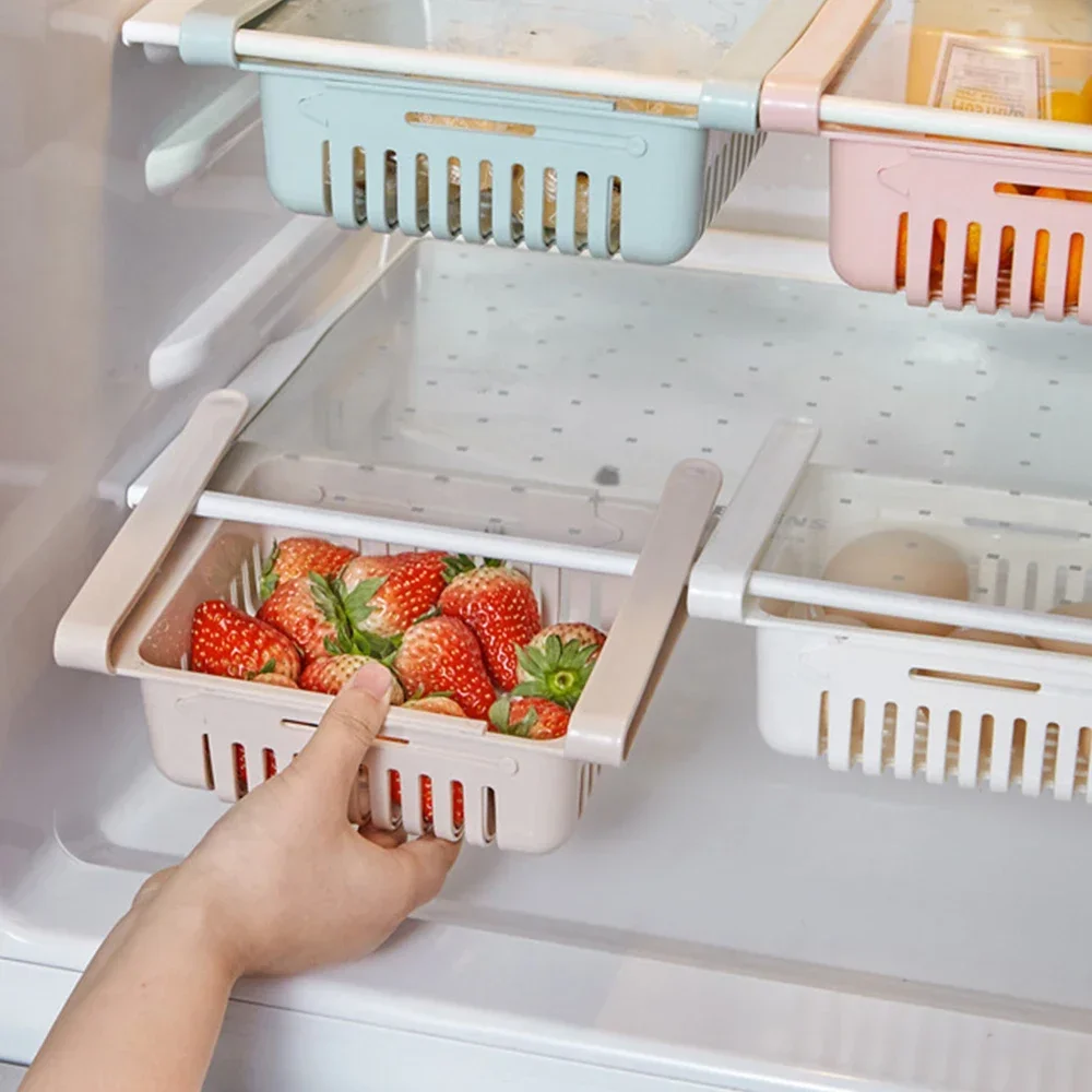 1PC Adjustable Stretchable Refrigerator Organizer Drawer Basket Pull-out Drawers Fresh Spacer Layer Storage Rack OK 1197