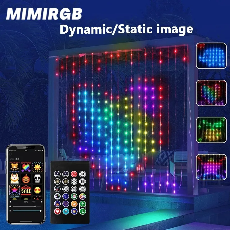 ไฟม่านอัจฉริยะ 400LEDs โปรแกรมได้ RGBIC ไฟคริสต์มาสแบบสาย ปรับความสว่างได้ สร้างลวดลาย DIY ไฟประดับตกแต่งงานเทศกาลปาร์ตี้