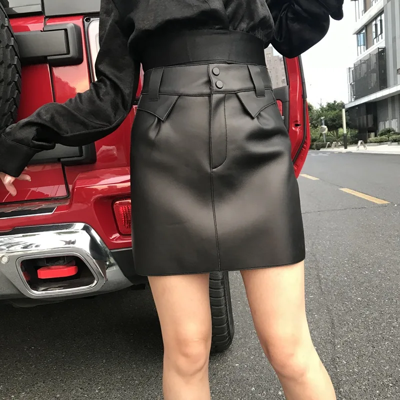 

MESHARE Women New Fashion Genuine Real Sheep Leather Skirt G7