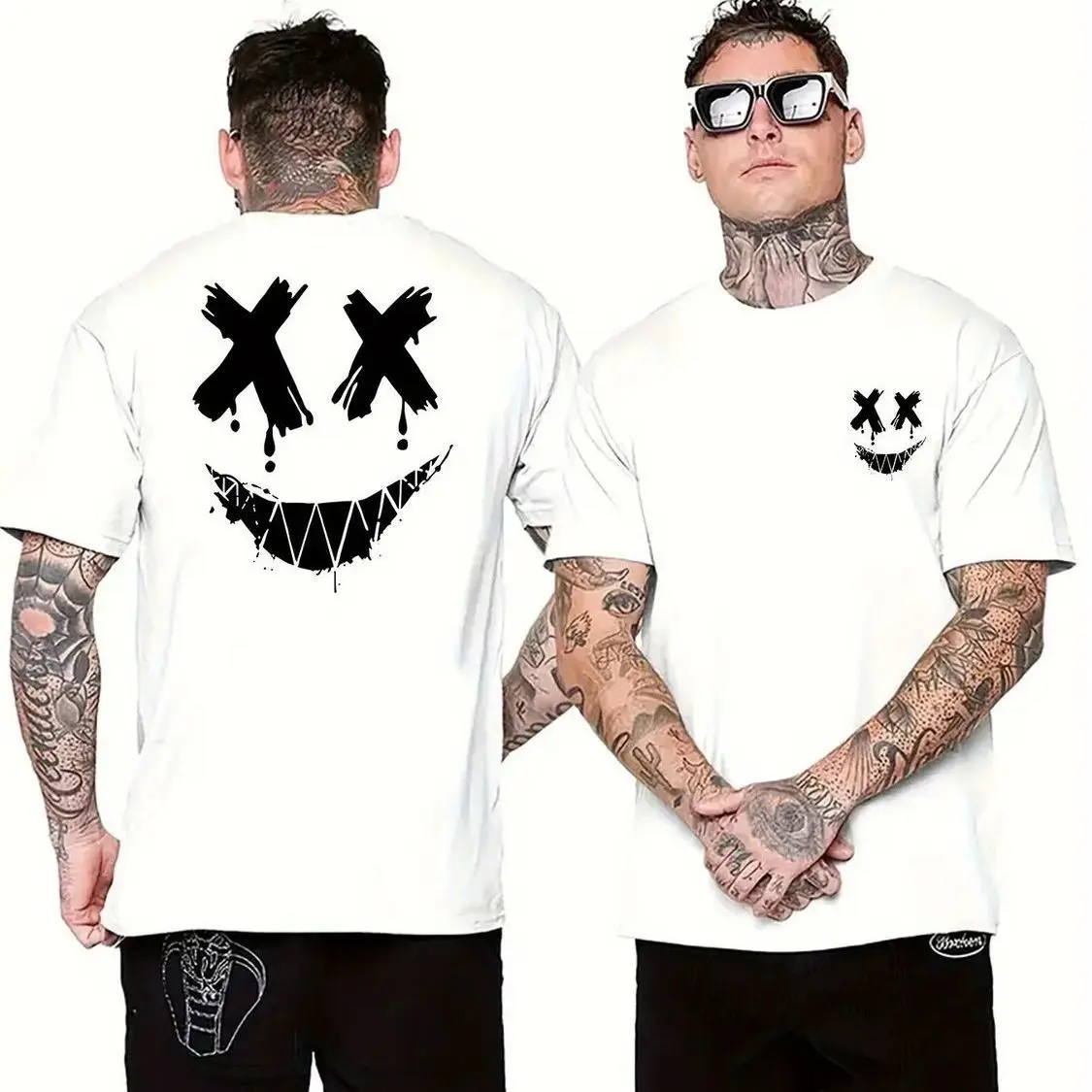 2026 Summer 2D Printed Smiling Expression Pattern Summer Outdoor Men's Loose Trendy Printed T-Shirt