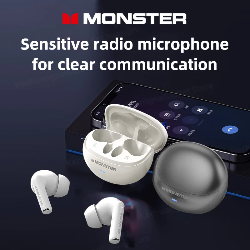 Monster MQT39 سماعة لاسلكية تعمل بالبلوتوث 6.0 سماعات TWS Hifi سماعات رأس ستيريو للحد من الضوضاء سماعات أذن للألعاب سماعة رأس رياضية مع ميكروفون