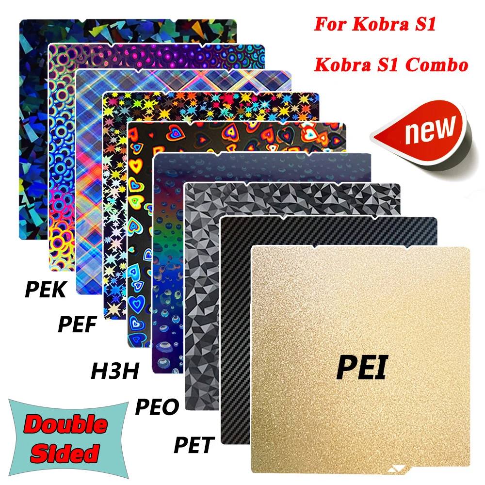 PEI Kobra S1 Двусторонняя рабочая пластина PEI Пружинный стальной лист Smooth PEO PET PEY для Anycubic Kobra S1 Combo S1C Пластина для парника