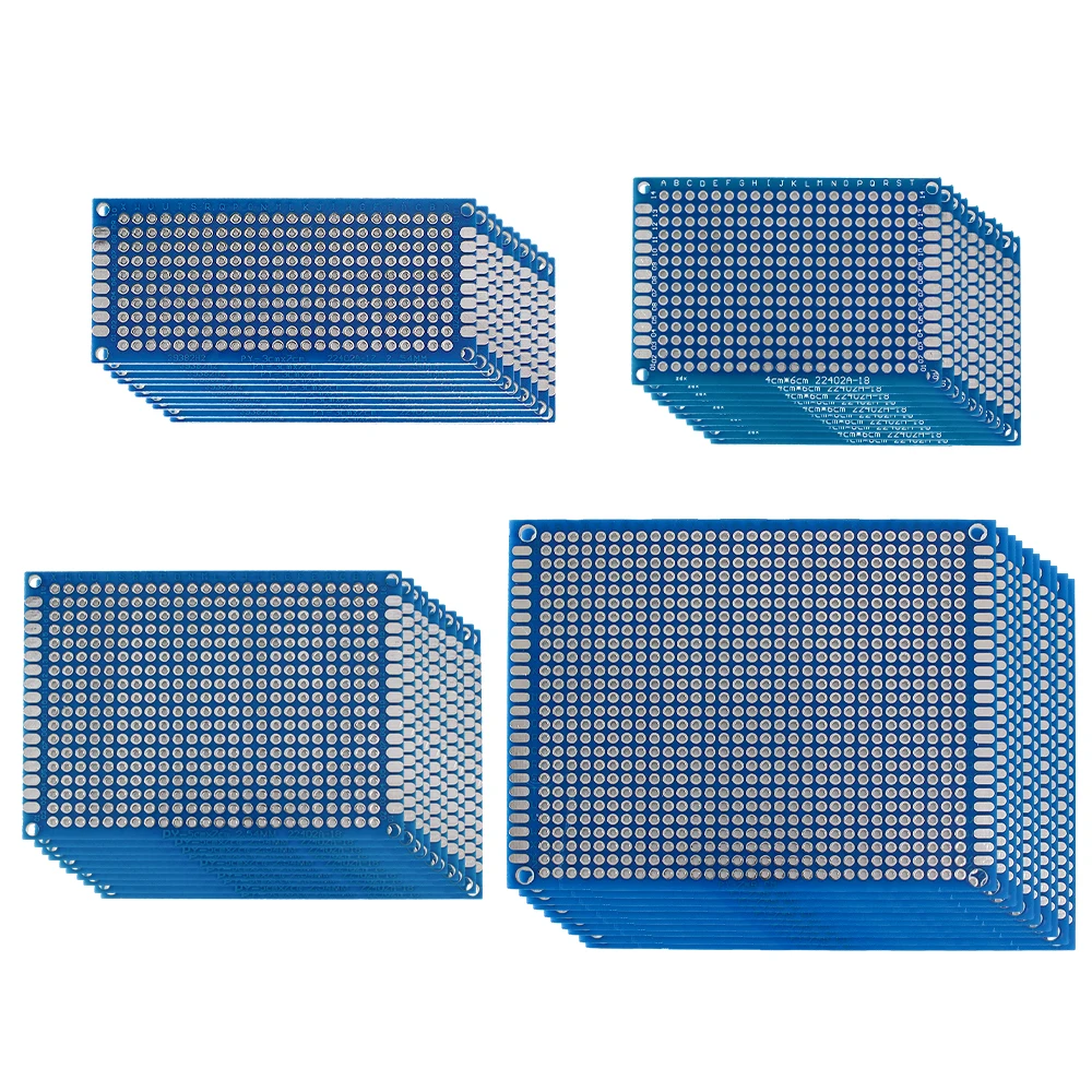 Universal Double-Sided Blue PCB Board Kit - 40pcs 3x7, 4x6, 5x7, 7x9cm Breadboard PCBs in Multiple Sizes Set DIY Electronics