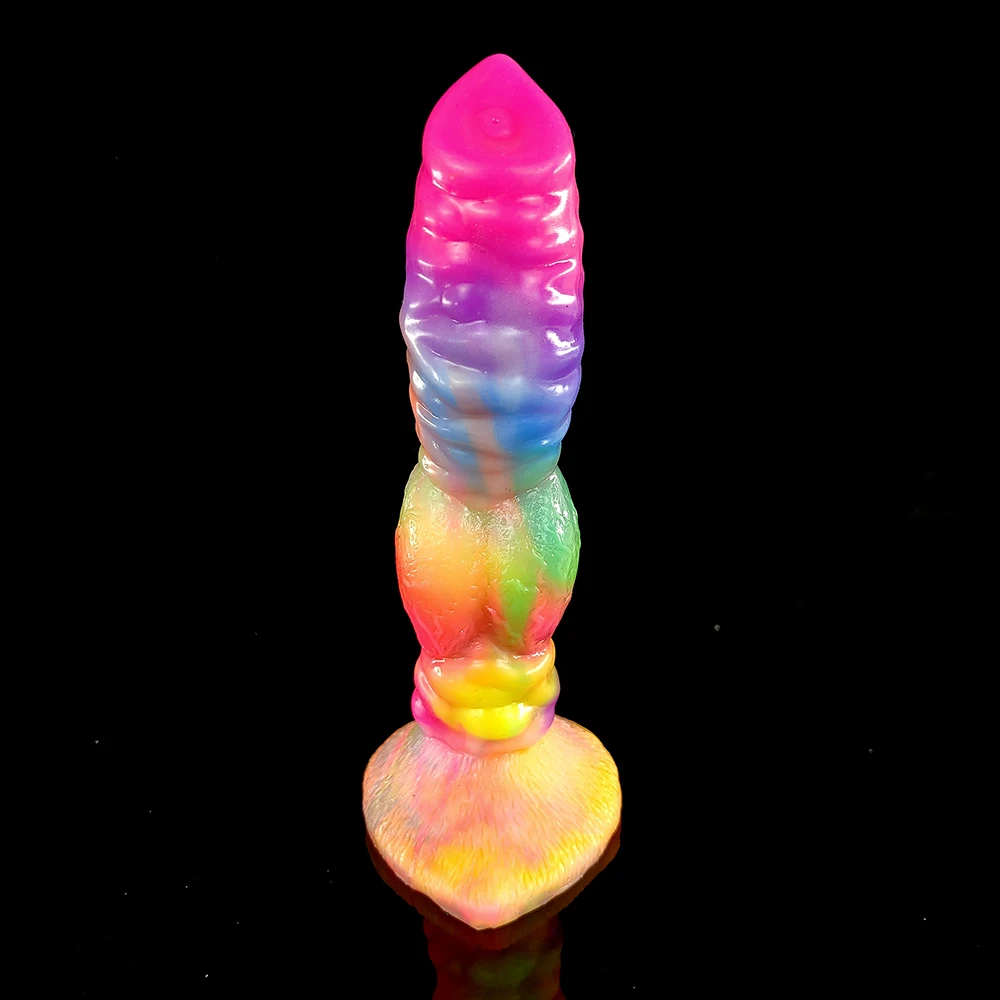 FAAK Luminous Knot Dog Dildo With Suction Cup Silicone Animal Wolf Penis Glow In Dark Anal Plug Sex Toys Shop For Women Men