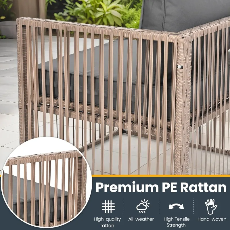 Pamapic 7-Piece Outdoor Sectional Sofa Set, All-Weather PE Rattan Patio Furniture with Washable Cushions Covers, Gray Cushions