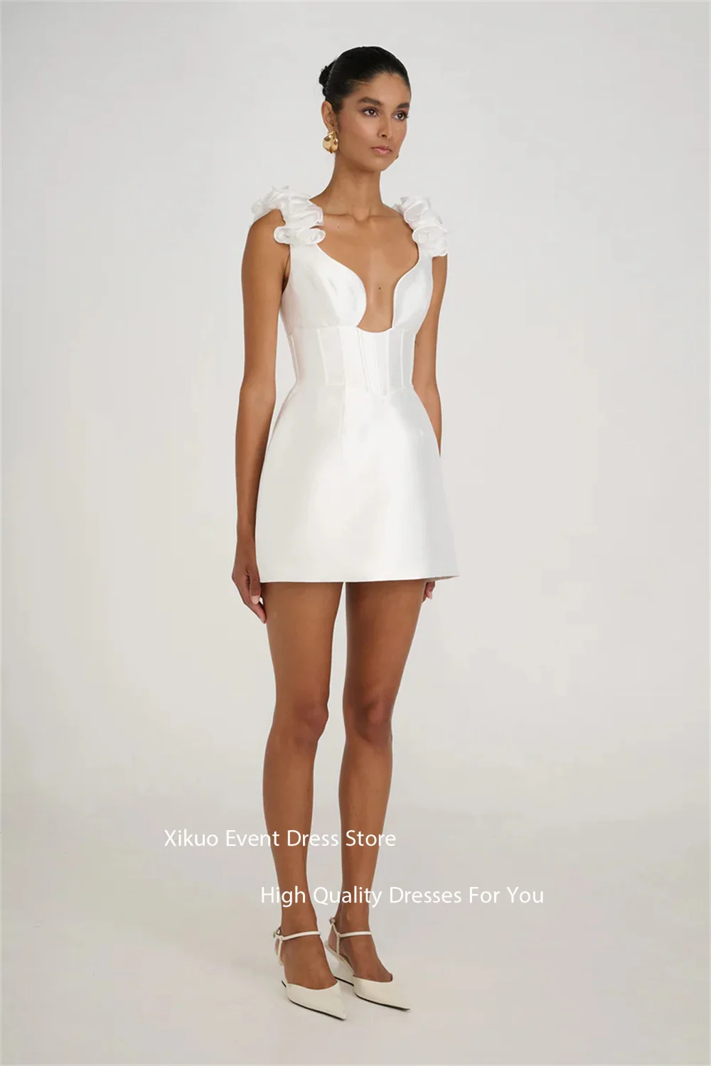 Xikuo-vestido De Novia Sexy con volantes De alta calidad, sin mangas, Mini longitud, línea A, personalizado