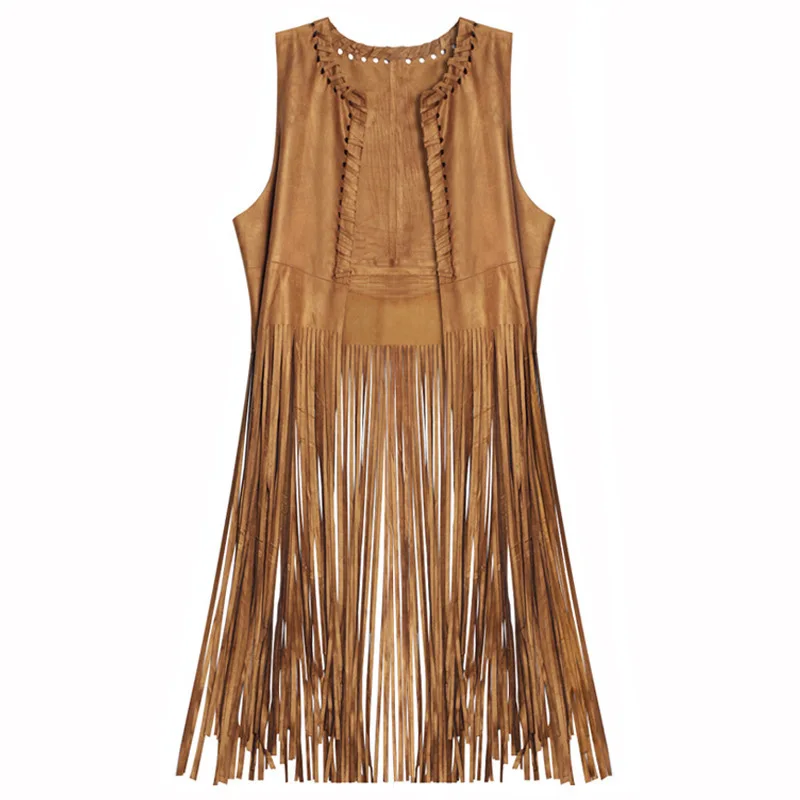 

New In 2023 Women's Suede Cardigan Waistcoat Fashion Fringe Cape Sleeveless Tassel Shawl Vest Jacket Outerwears Hippie Clothes