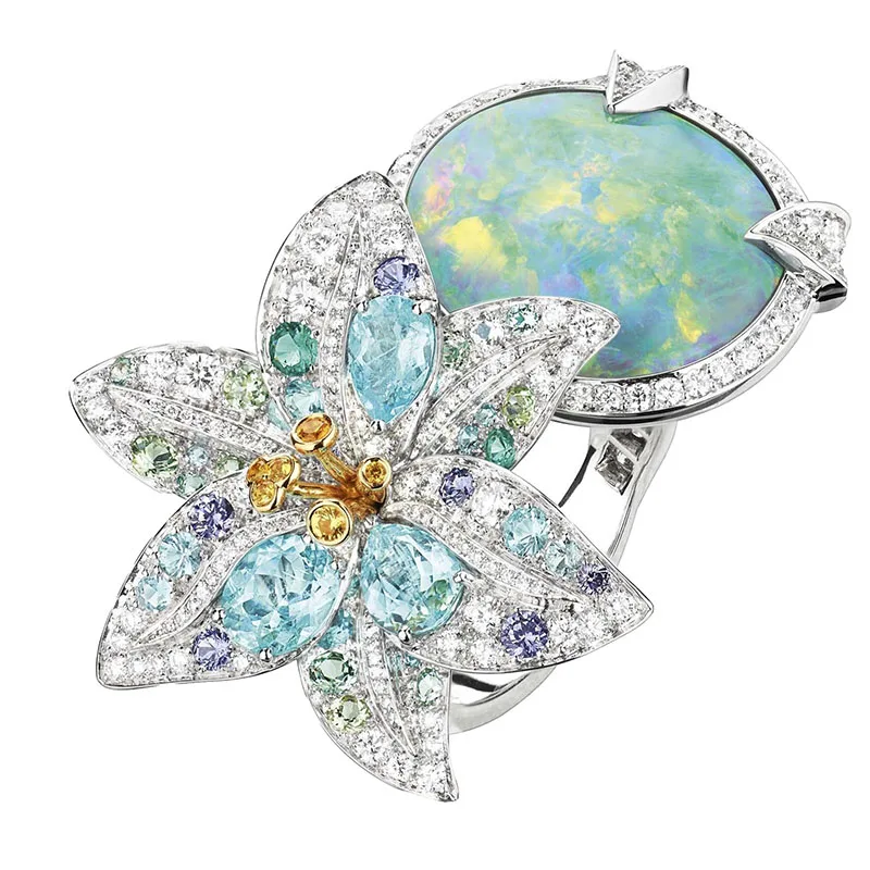 Classic Ladies Fashion Colorful Flower Opal White Zirconia Crystal Female Alloy Ring for Women Party Jewelry Accessories