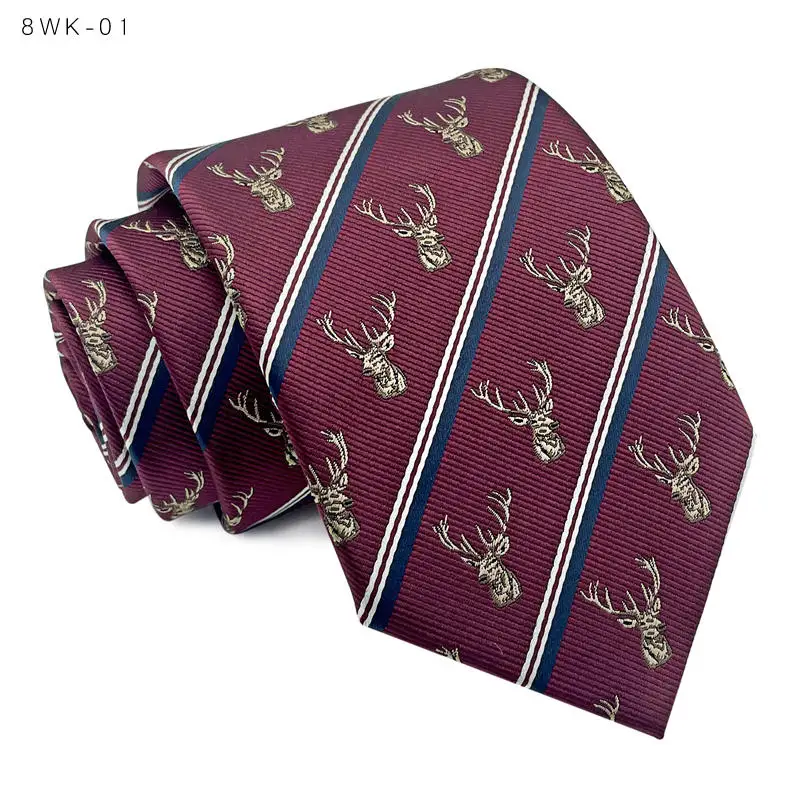 

8cm Tie, Men's Wine Red Deer Head, Business Suit, Daily Wear, Accessories, Formal Attire, Groom's Fashion, Commuting