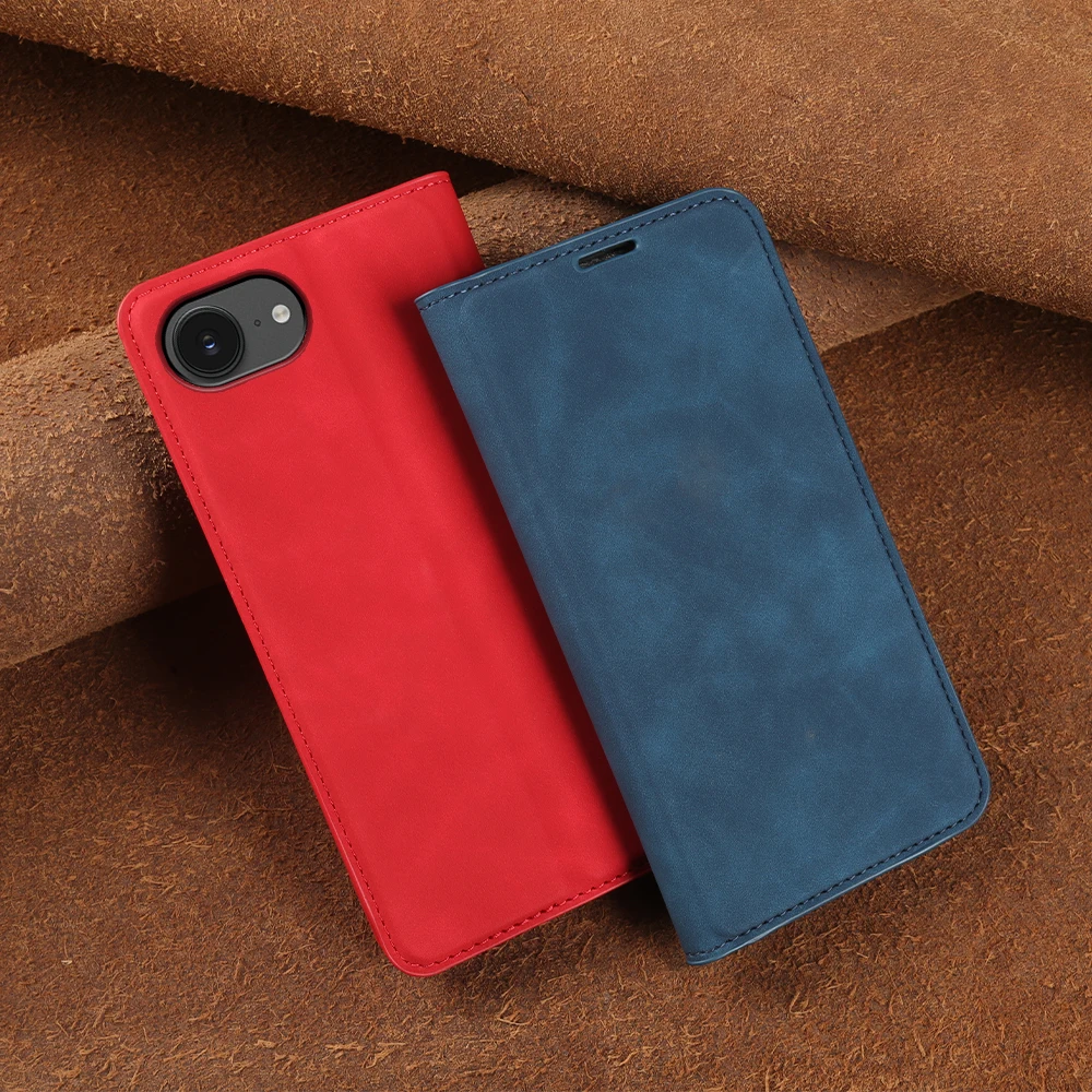 Skin Feel Leather Phone Case For iphone 17e 16e Air 17 Pro Max 15 16 14 Plus 12 13 Mini Flip Case Cover Shockproof Coque Funda