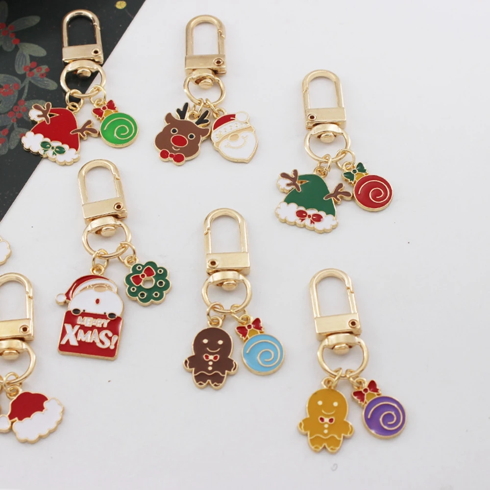 New 2024 Christmas Keychains Phone Cute Santa Claus Bell Snowflake Toys Pendant Keyrings Cartoon Enamel Key Holder Kids Gifts