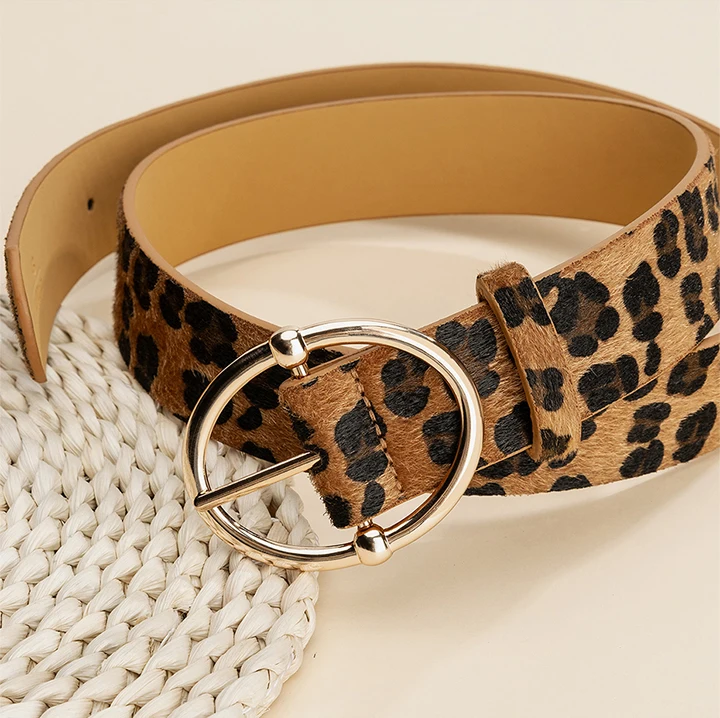 Maikun New Leopard Women's Belt Gold Irregular Alloy Pin Buckle Belt Fashion Versatile PU Belt 3.7cm Width