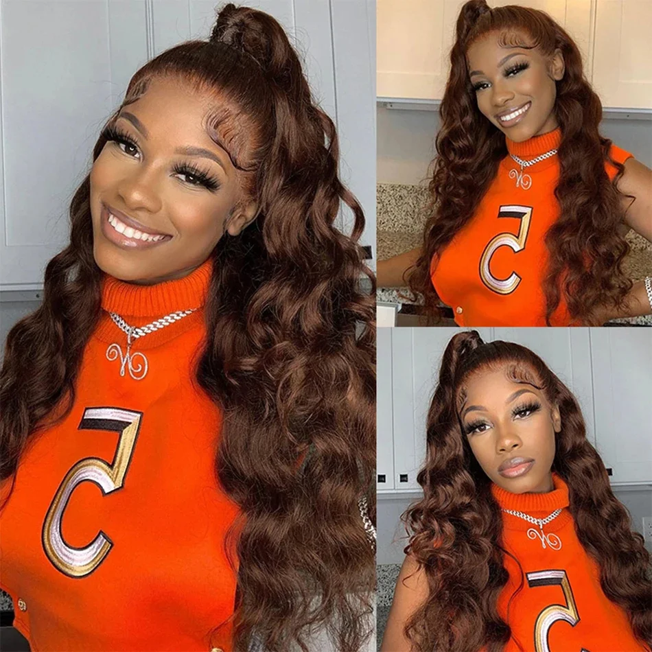 Body Wave Brown 13x4 Transparent Lace Front Wigs Human Hair Chocolate Brown #13x4 Full Lace Frontal Wigs Human Hair On Sale