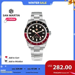 San martin 39mm ouro rosa luxo aço inoxidável gmt moldura de alumínio relógio masculino nh34 mecânico à prova d10 água 10bar luminoso sn0109